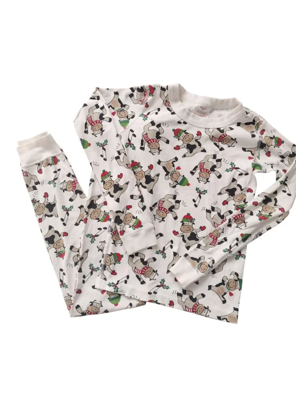 Hanna Andersson Christmas Cow Pajamas 10  Organic Cotton Fun Print Long John PJs